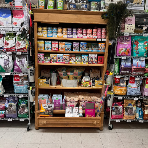 Canned pet food and supplies inside of Max's