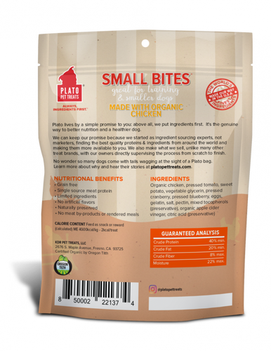 Plato Small Bites Organic Chicken Dog Treats