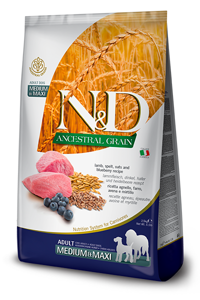 Farmina N&D Ancestral Grain Canine Lamb & Blueberry Adult Medium & Maxi Dry Dog Food