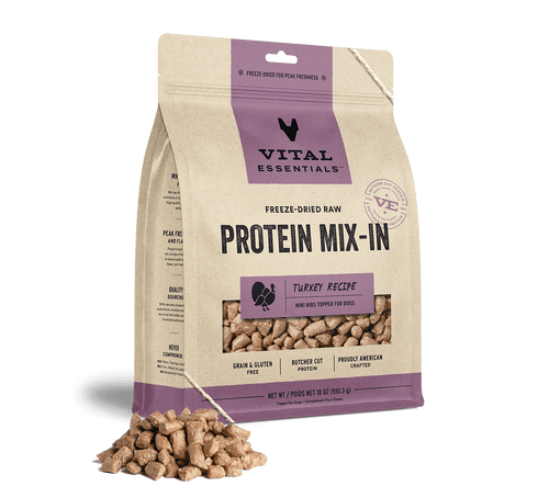 Vital Essentials Freeze Dried Raw Protein Mix-In Turkey Recipe Mini Nibs Topper for Dogs