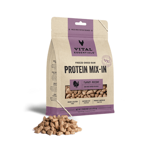 Vital Essentials Freeze Dried Raw Protein Mix-In Turkey Recipe Mini Nibs Topper for Dogs