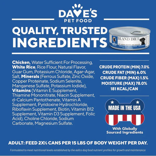 Dave's Restricted Diet Bland for Dogs – Chicken and Rice Wet Dog Food